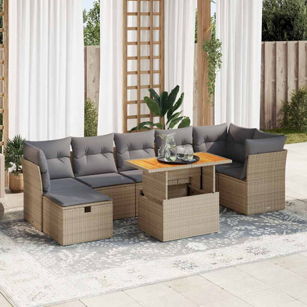 sofasæt til haven 8 dele med hynder polyrattan akacietræ beige