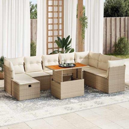 sofasæt til haven 9 dele med hynder polyrattan akacietræ beige