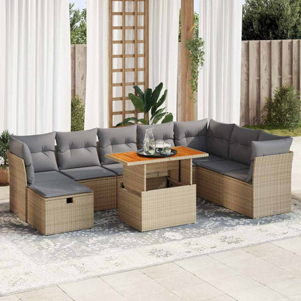sofasæt til haven 9 dele med hynder polyrattan akacietræ beige