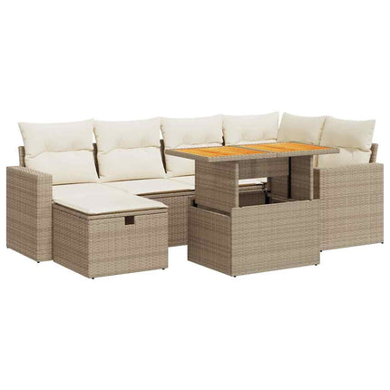sofasæt til haven 8 dele med hynder polyrattan akacietræ beige