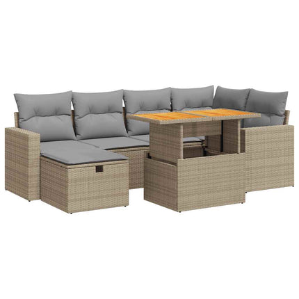 sofasæt til haven 8 dele med hynder polyrattan akacietræ beige
