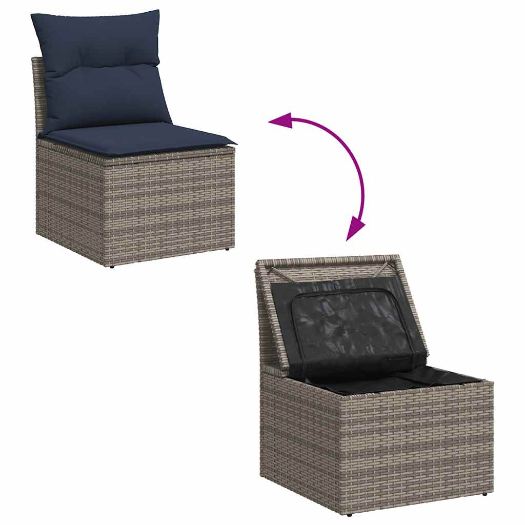 sofasæt til haven 6 dele med hynder polyrattan akacietræ grå
