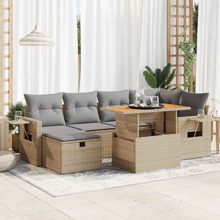 sofasæt til haven 8 dele med hynder polyrattan akacietræ beige