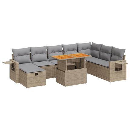 sofasæt til haven 9 dele med hynder polyrattan akacietræ beige