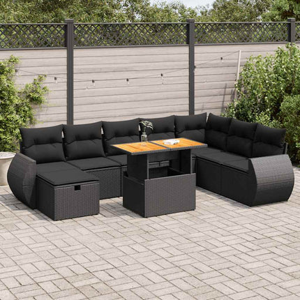 sofasæt til haven 9 dele med hynder polyrattan akacietræ sort