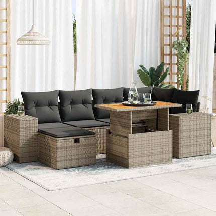 sofasæt til haven 8 dele med hynder polyrattan akacietræ grå