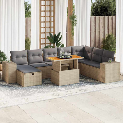 sofasæt til haven 9 dele med hynder polyrattan akacietræ beige