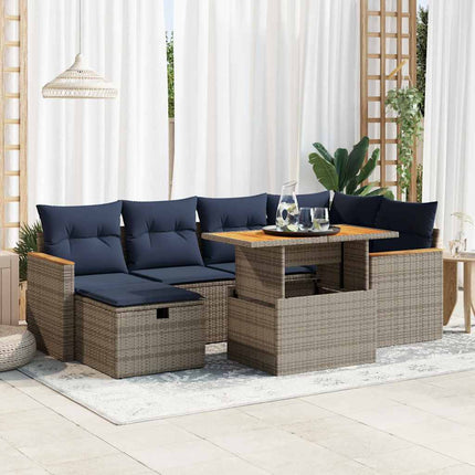 sofasæt til haven 7 dele med hynder polyrattan akacietræ grå