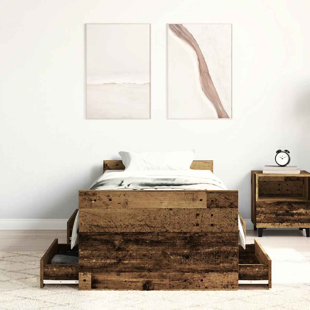 Sengeramme uden madras 90x190cm konstrueret træ antikt træ
