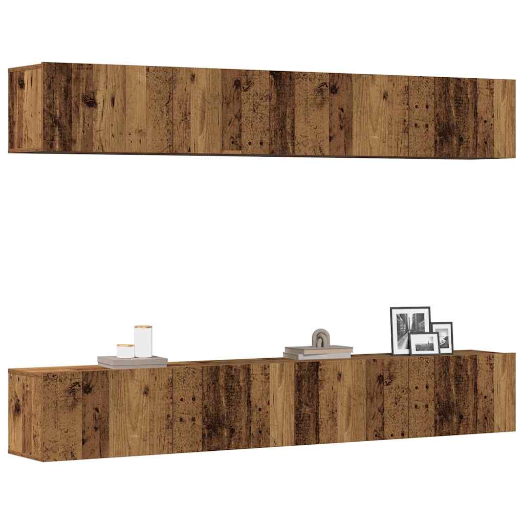 4-delt vægmonteret TV-skabssæt - gammelt træ, 100×30×30 cm