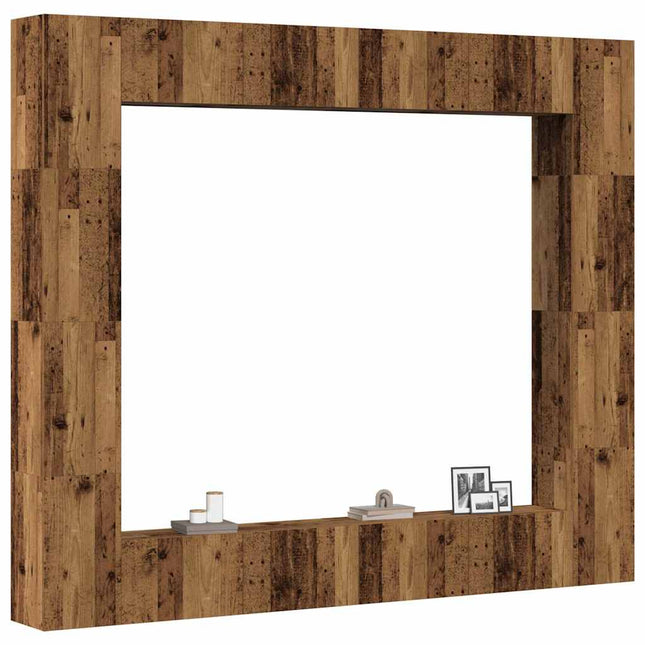 8-delt TV-skabssæt Vægmonteret gammelt træ egetræsfarve