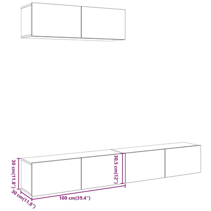 væghængte tv-skabe 3 stk. 100x30x30 cm egetræsfarve
