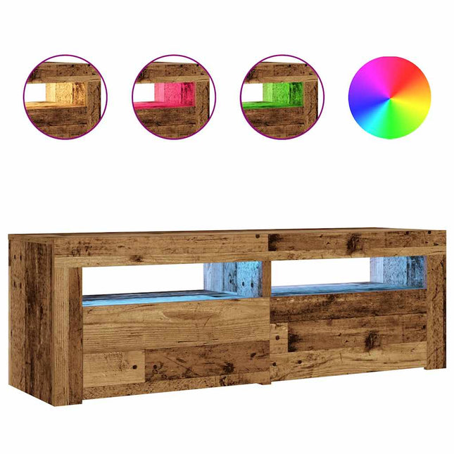 sengeborde med LED-lys 2 stk. 60x35x40 cm antikt træ