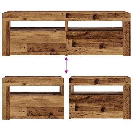 sengeborde med LED-lys 2 stk. 60x35x40 cm antikt træ
