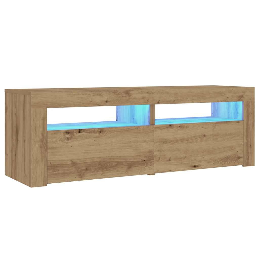 sengeborde med LED-lys 2 stk. 60x35x40 cm egetræsfarve