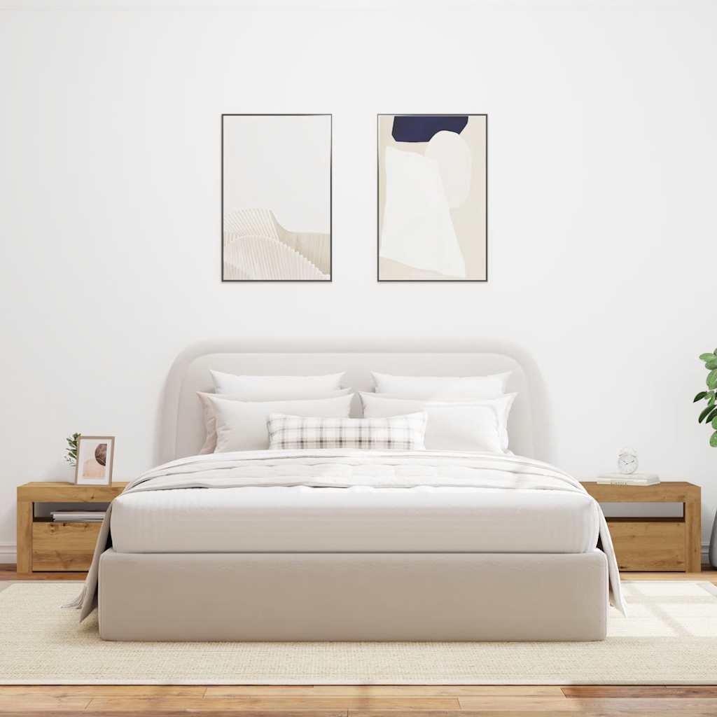 sengeborde med LED-lys 2 stk. 60x35x40 cm egetræsfarve