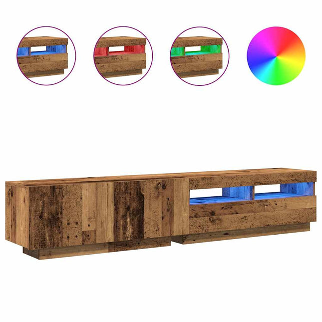 tv-bord m. LED-lys 200x35x40 cm konstrueret træ antikt træ