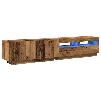 tv-bord m. LED-lys 200x35x40 cm konstrueret træ antikt træ
