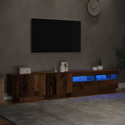 tv-bord m. LED-lys 200x35x40 cm konstrueret træ antikt træ