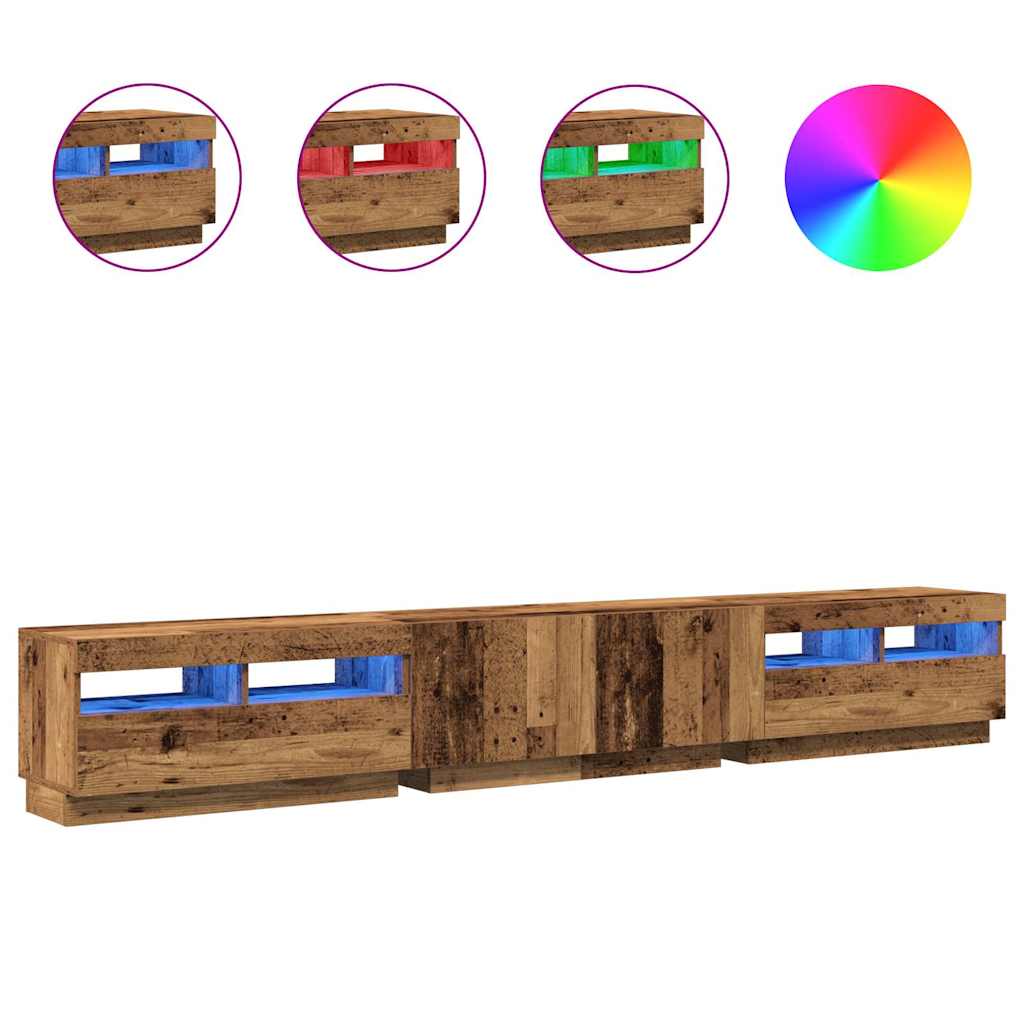 tv-bord m. LED-lys 260x35x40 cm konstrueret træ antikt træ