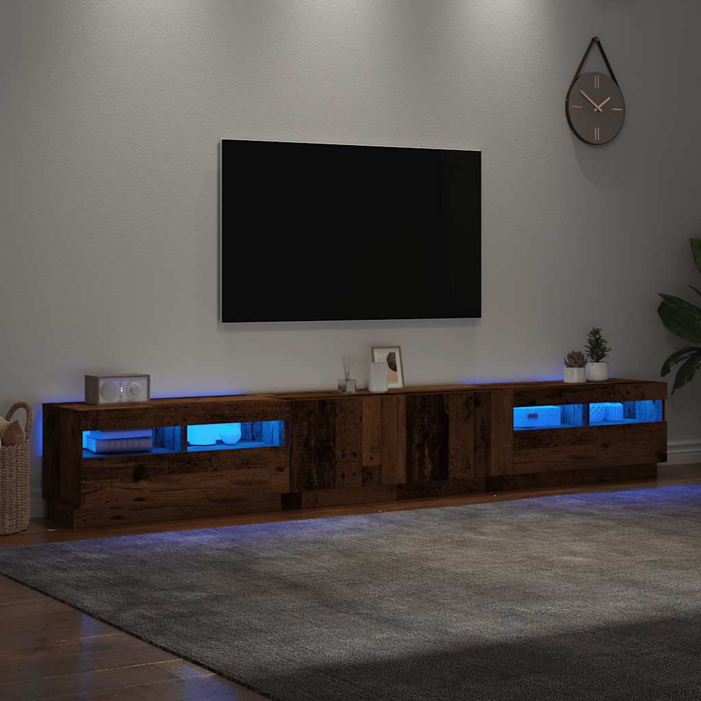 tv-bord m. LED-lys 260x35x40 cm konstrueret træ antikt træ
