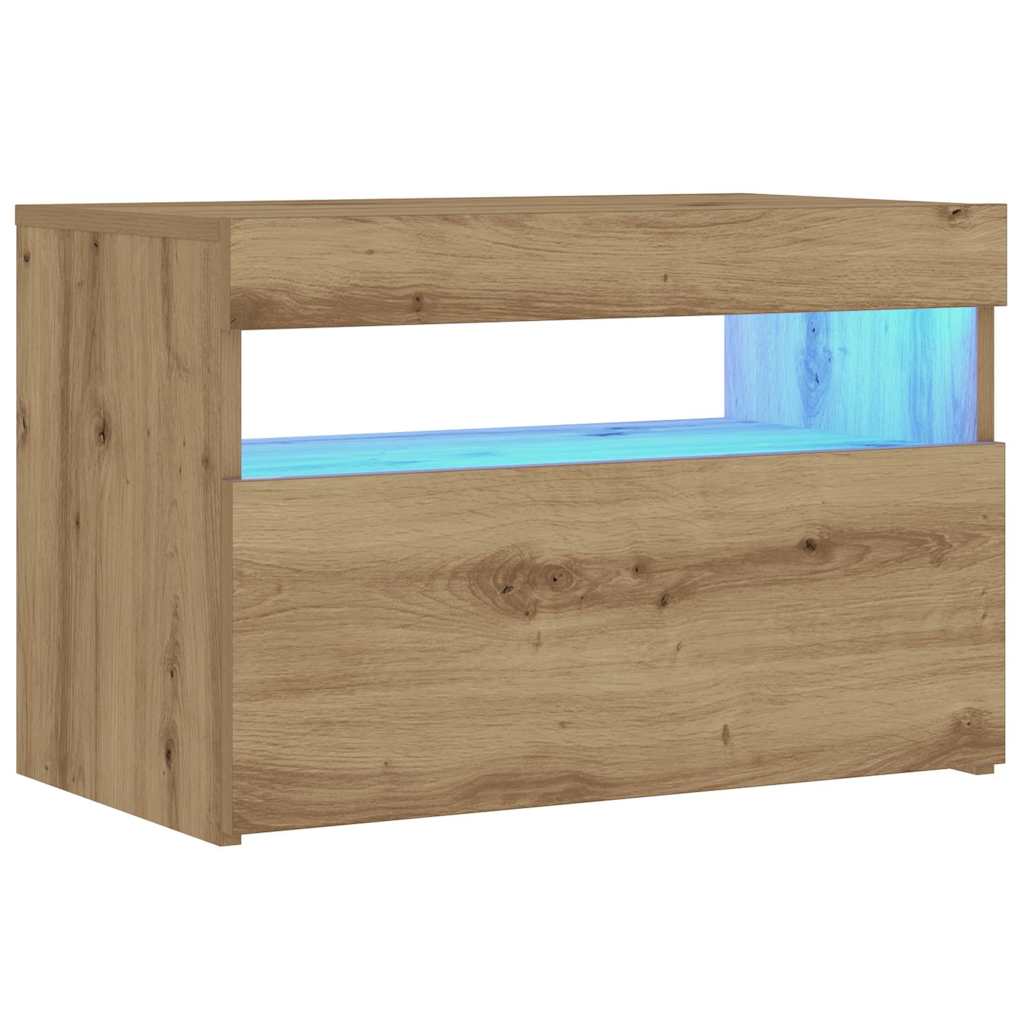 Sengeskab med LED-lys Artisan Eg 60x35x40 cm Konstrueret træ
