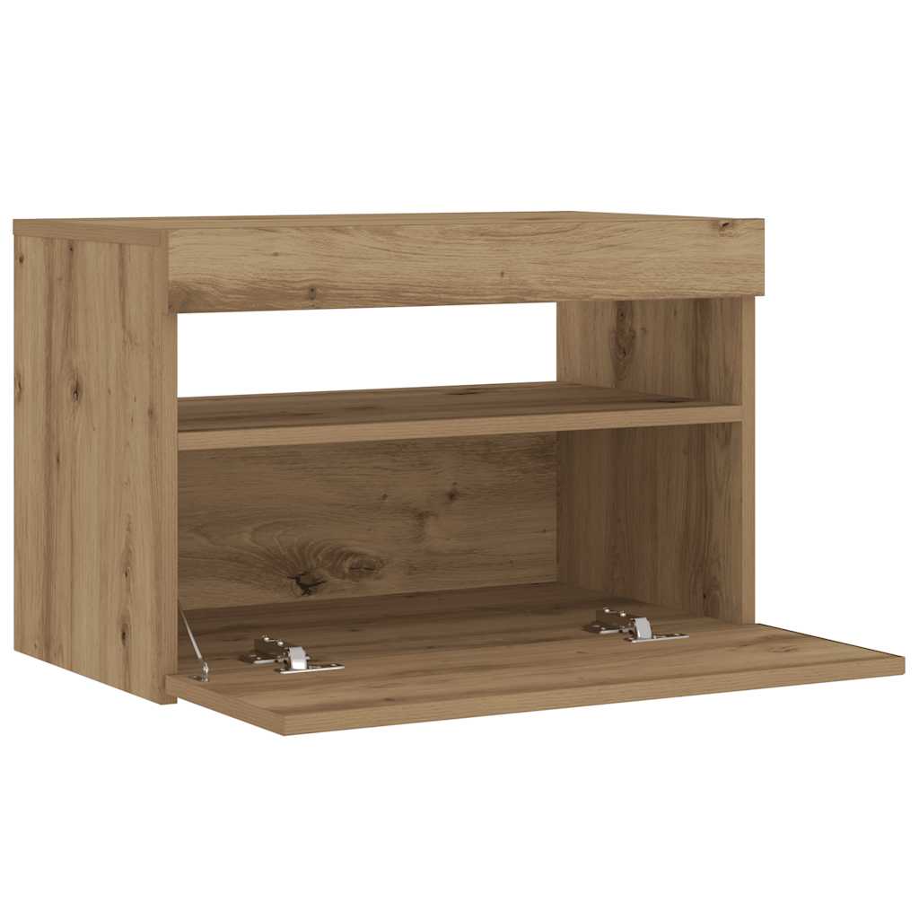 Sengeskab med LED-lys Artisan Eg 60x35x40 cm Konstrueret træ