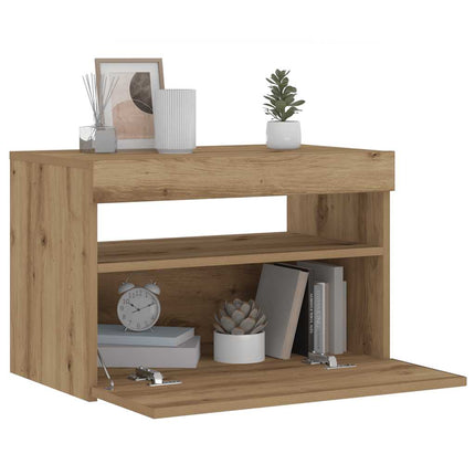 Sengeskab med LED-lys Artisan Eg 60x35x40 cm Konstrueret træ