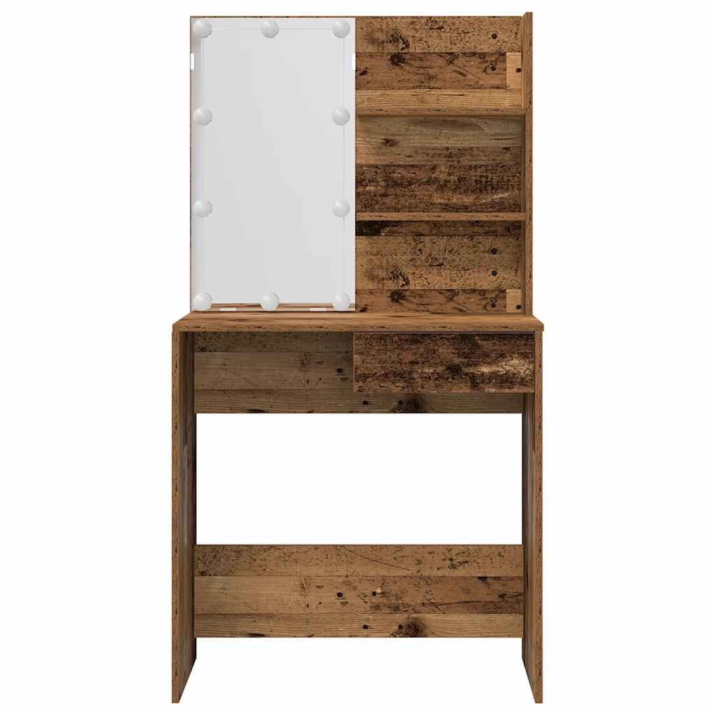 Frisørbordssæt med LED Gammelt træ i træimprægnering