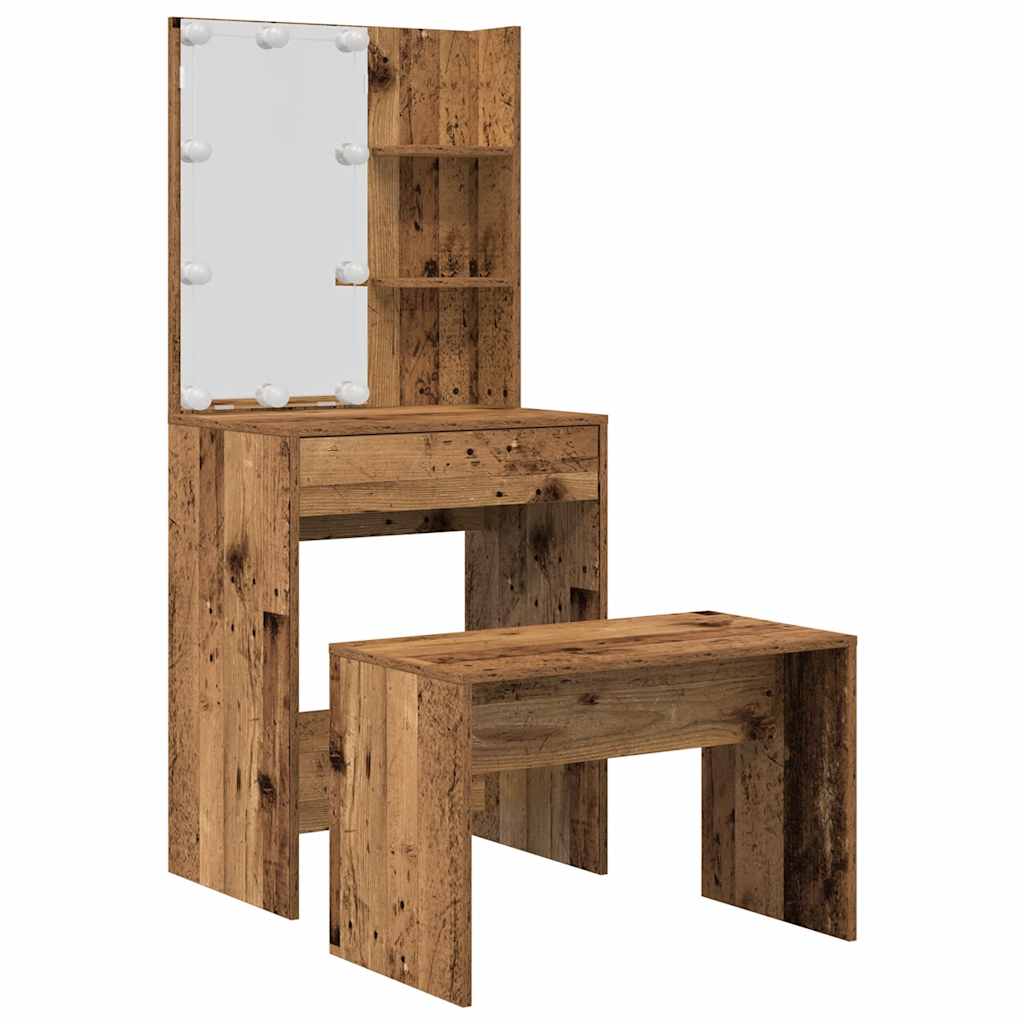 Frisørbordssæt med LED Gammelt træ i træimprægnering