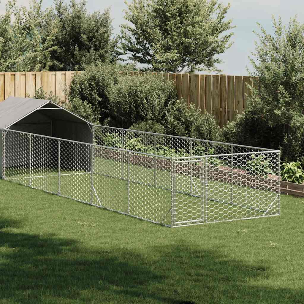 Udendørs hundegård med løbegård 8x2x1,5 m Galvaniseret stål