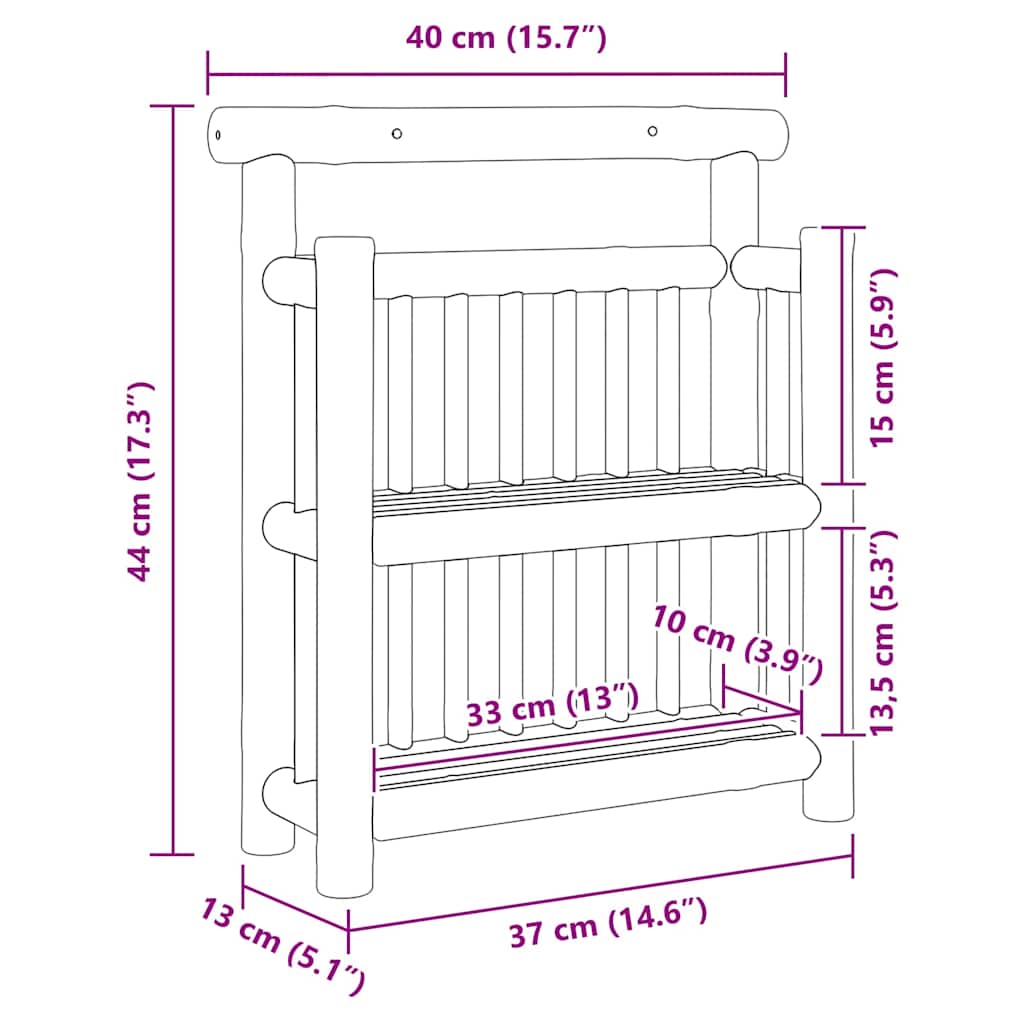 Væghylde med hylde med opbevaring Brun 40 x 13 x 44 cm Bambus