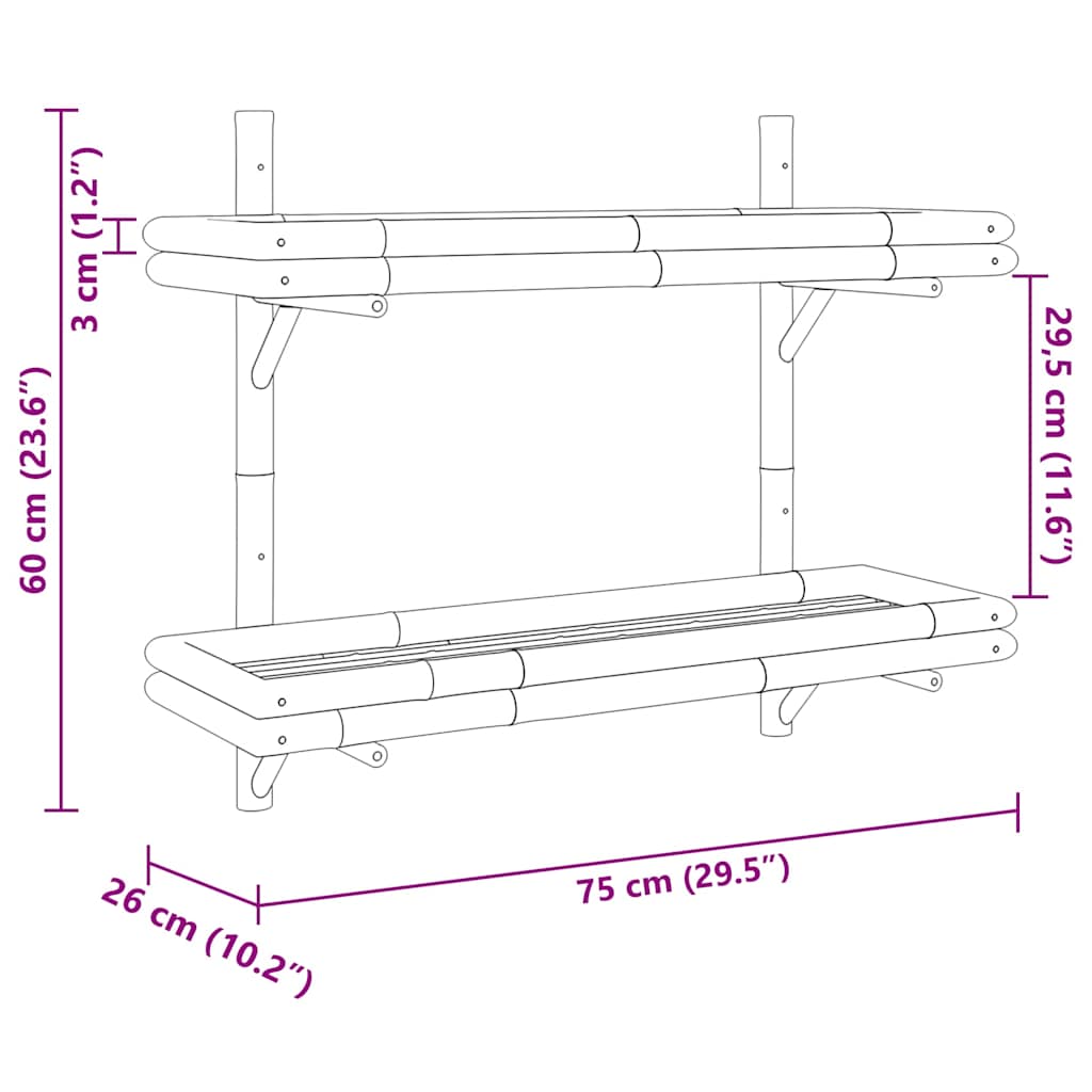 Væghylde med hylde Vægmonteret Brun 75 x 26 x 60 cm Bambus