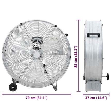 Tromleventilator med hjul Sølv 79 x 37 x 82 cm Aluminium