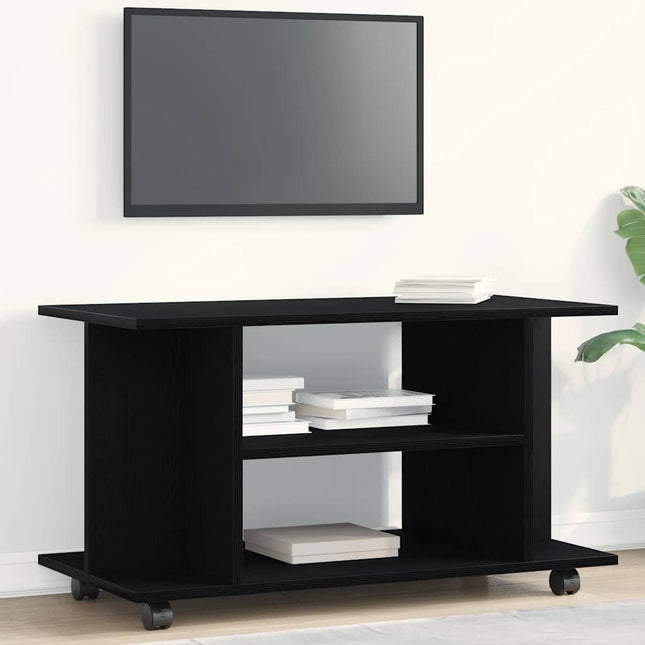 tv-skab med hjul 80x40x45 cm konstrueret træ sort-eg