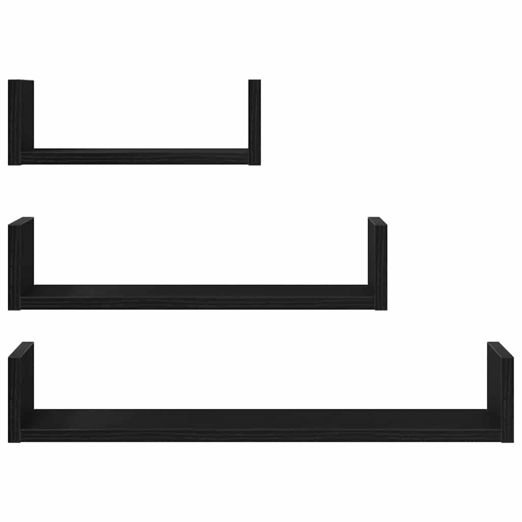 væghylder 3 stk. konstrueret træ sort egetræsfarve