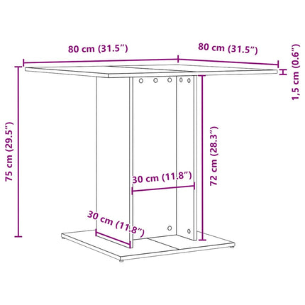 spisebord 80x80x75 cm konstrueret træ sort egetræsfarve