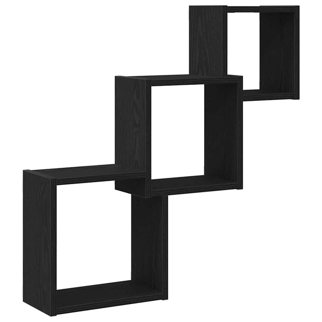 væghylder 68x15x68 cm kubeformet konstrueret træ sort egetræ
