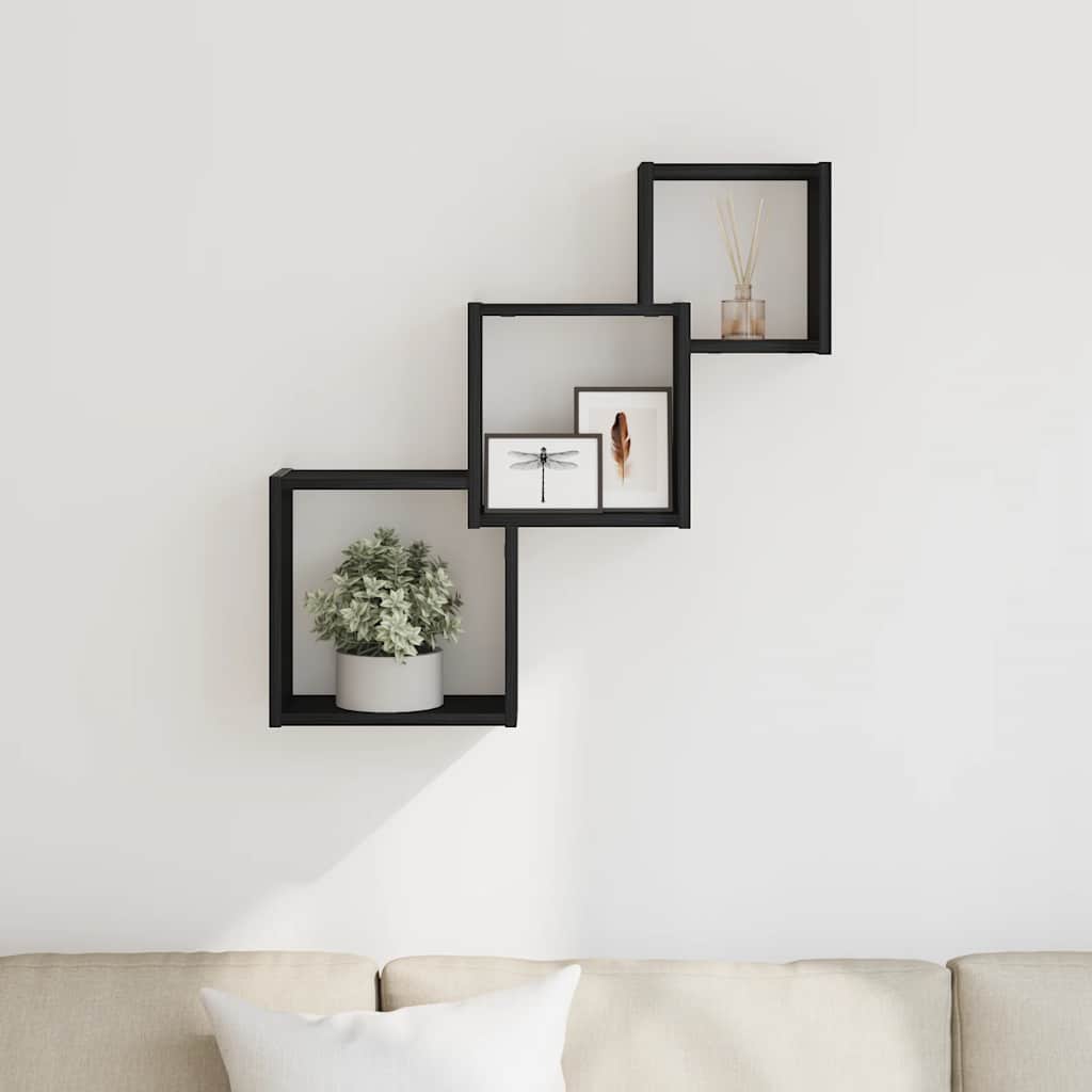 væghylder 68x15x68 cm kubeformet konstrueret træ sort egetræ