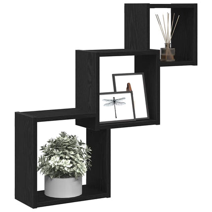 væghylder 68x15x68 cm kubeformet konstrueret træ sort egetræ