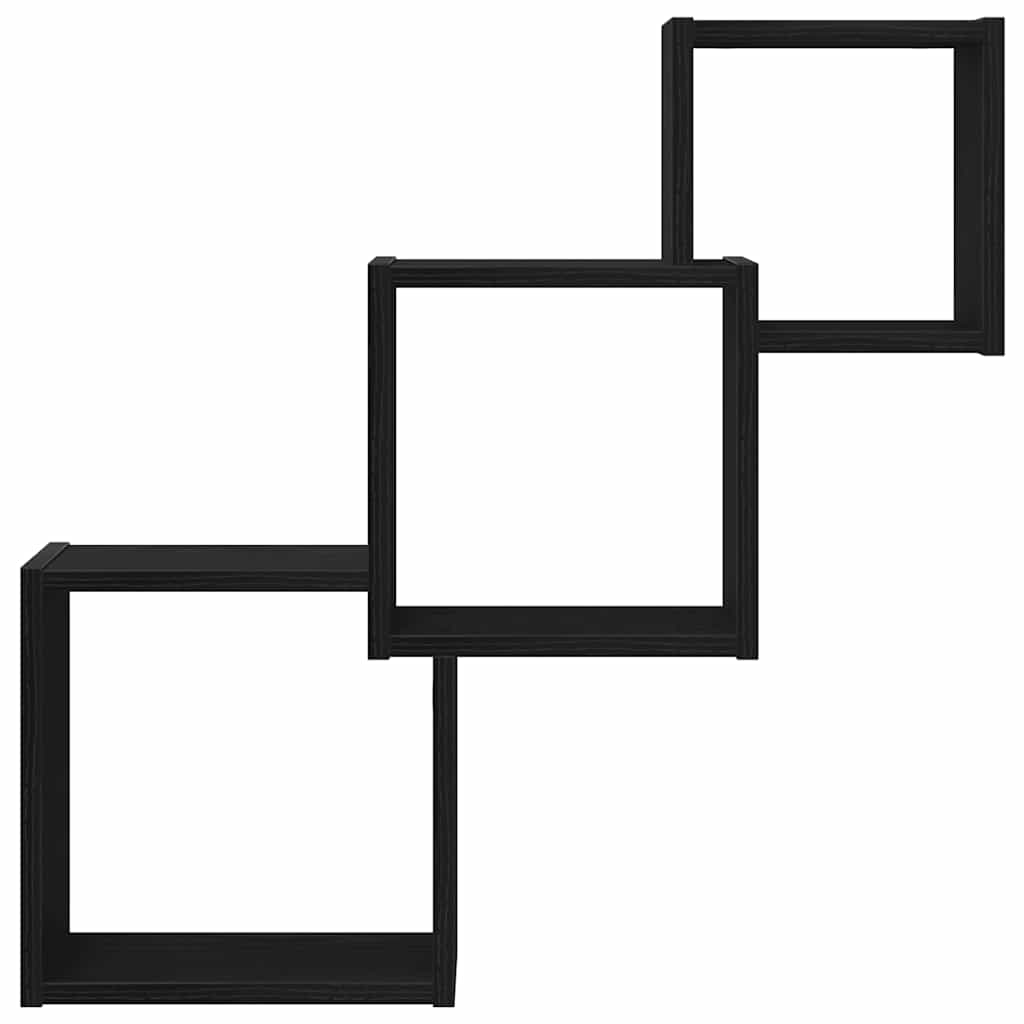 væghylder 68x15x68 cm kubeformet konstrueret træ sort egetræ