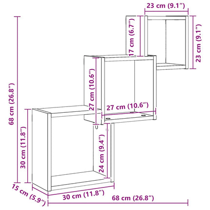 væghylder 68x15x68 cm kubeformet konstrueret træ sort egetræ