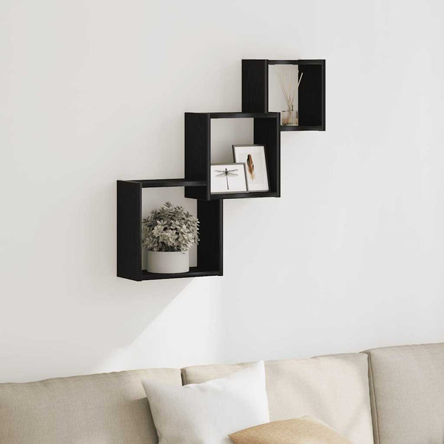 væghylder 68x15x68 cm kubeformet konstrueret træ sort egetræ
