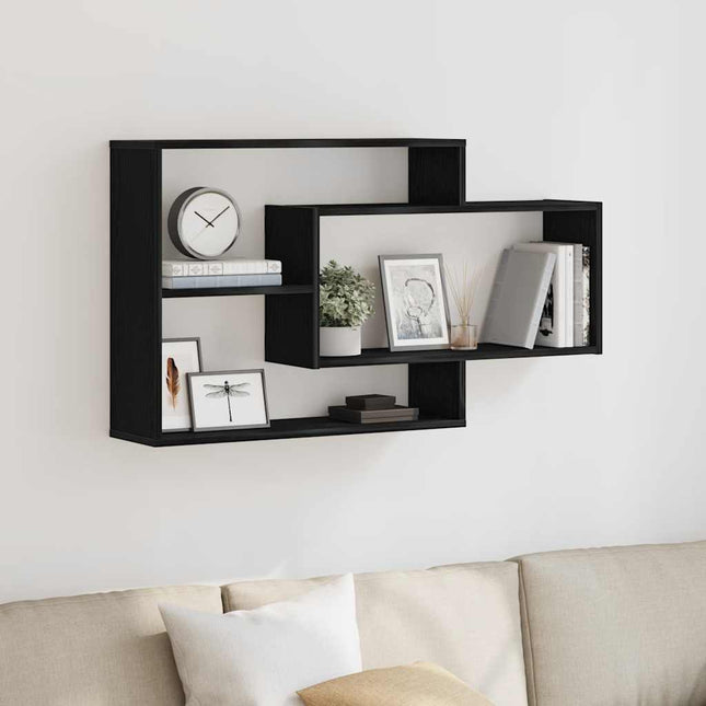 vægreol sort egetræ 104x20x58,5 cm konstrueret træ