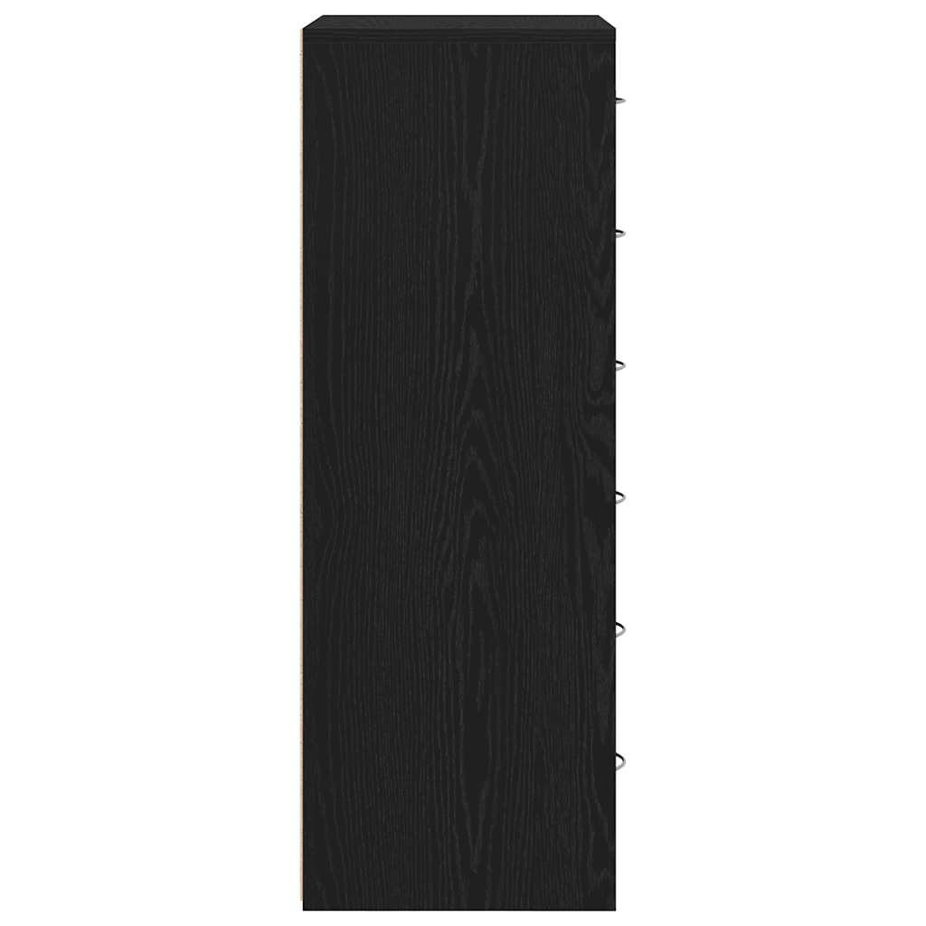 skænk med 6 skuffer 50x34x96 cm konstrueret træ sort egetræ