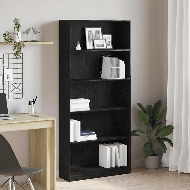 bogreol 80x24x176 cm konstrueret træ sort egetræsfarve