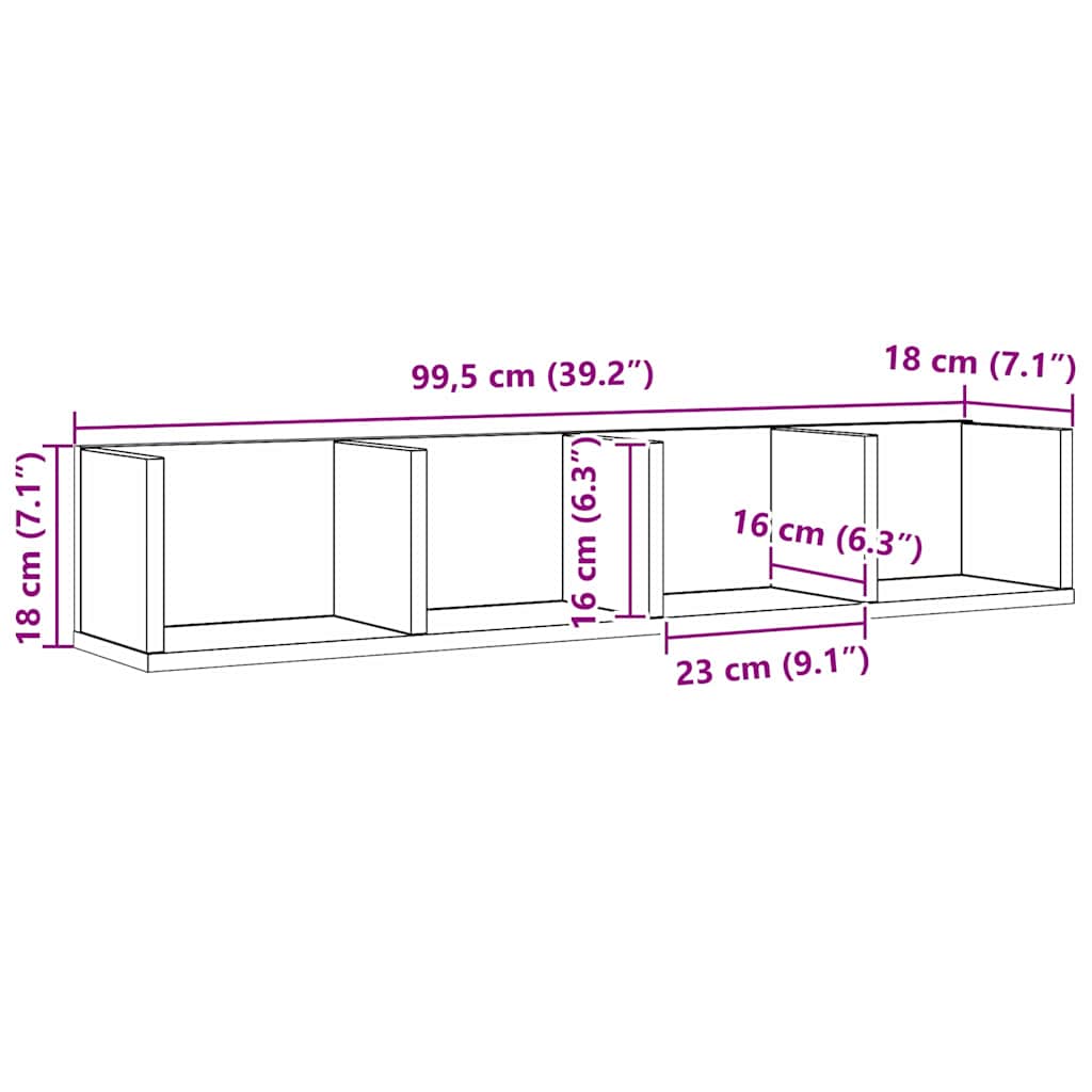 Væghylde med hylde Sort eg 100 x 18 x 18 cm Konstrueret træ