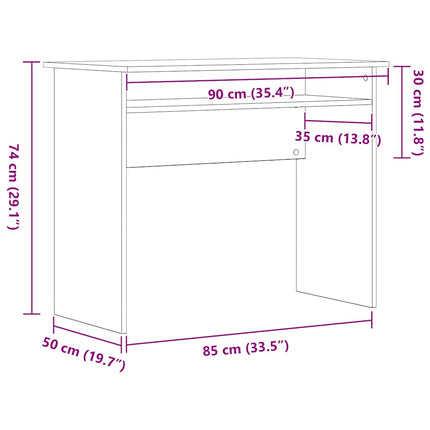 skrivebord 90x50x74 cm konstrueret træ sort egetræsfarve