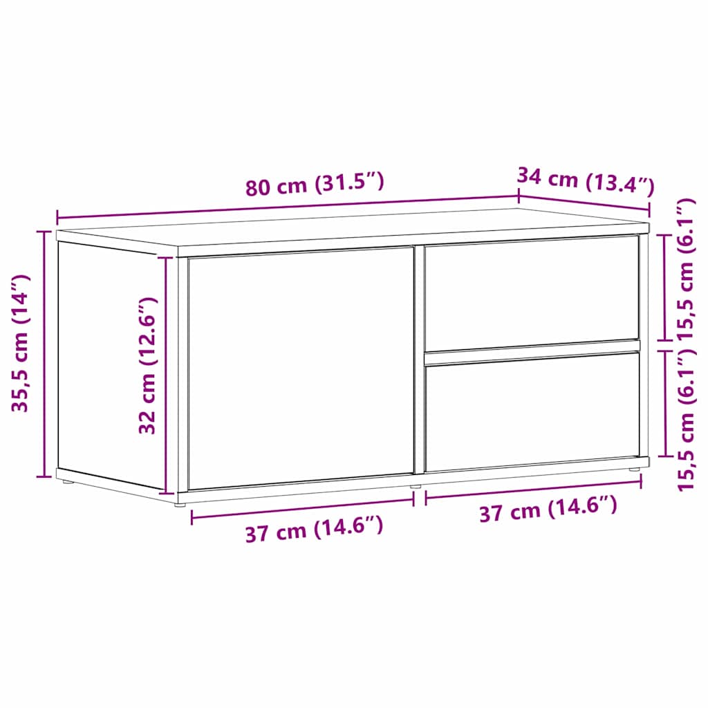 TV-skab med skuffe Sort eg 80 x 34 x 36 cm Konstrueret træ