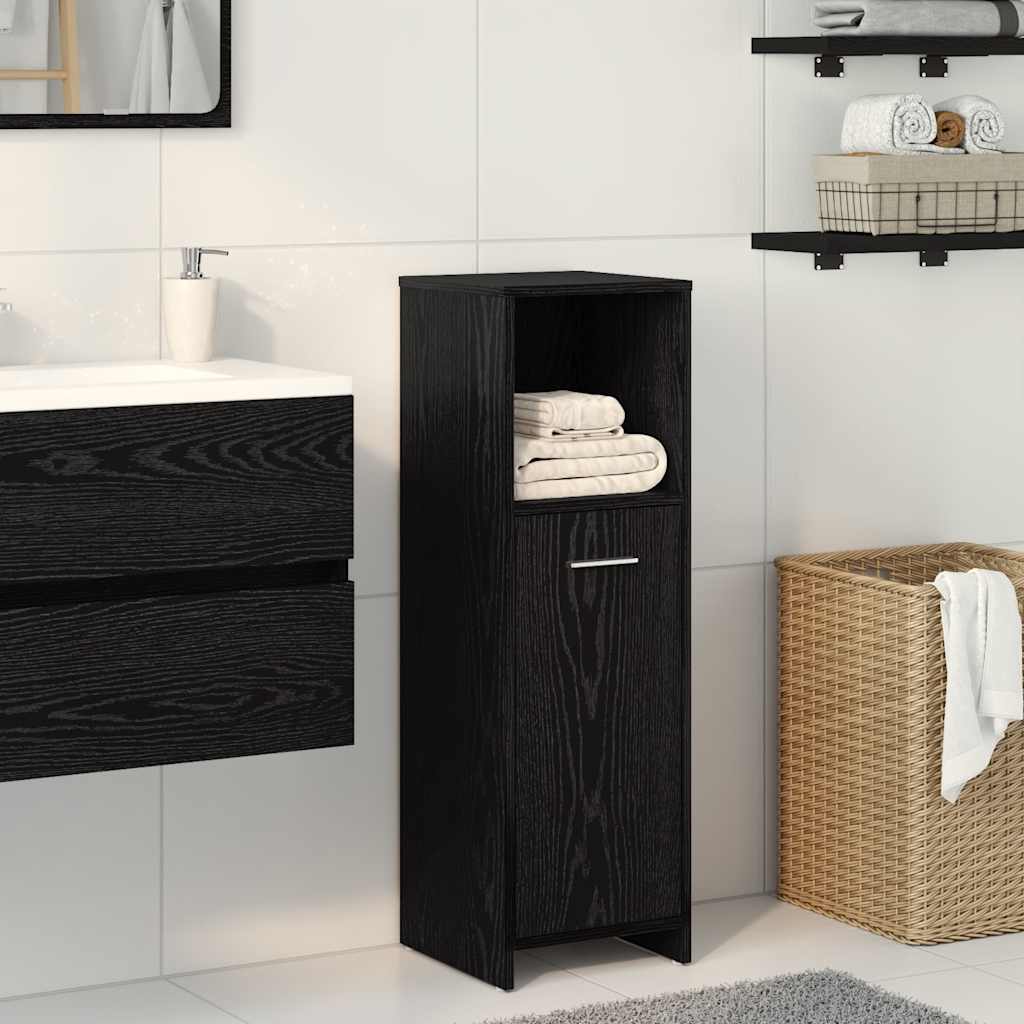 badeværelsesskab sort egetræ 30x30x95 cm konstrueret træ billede